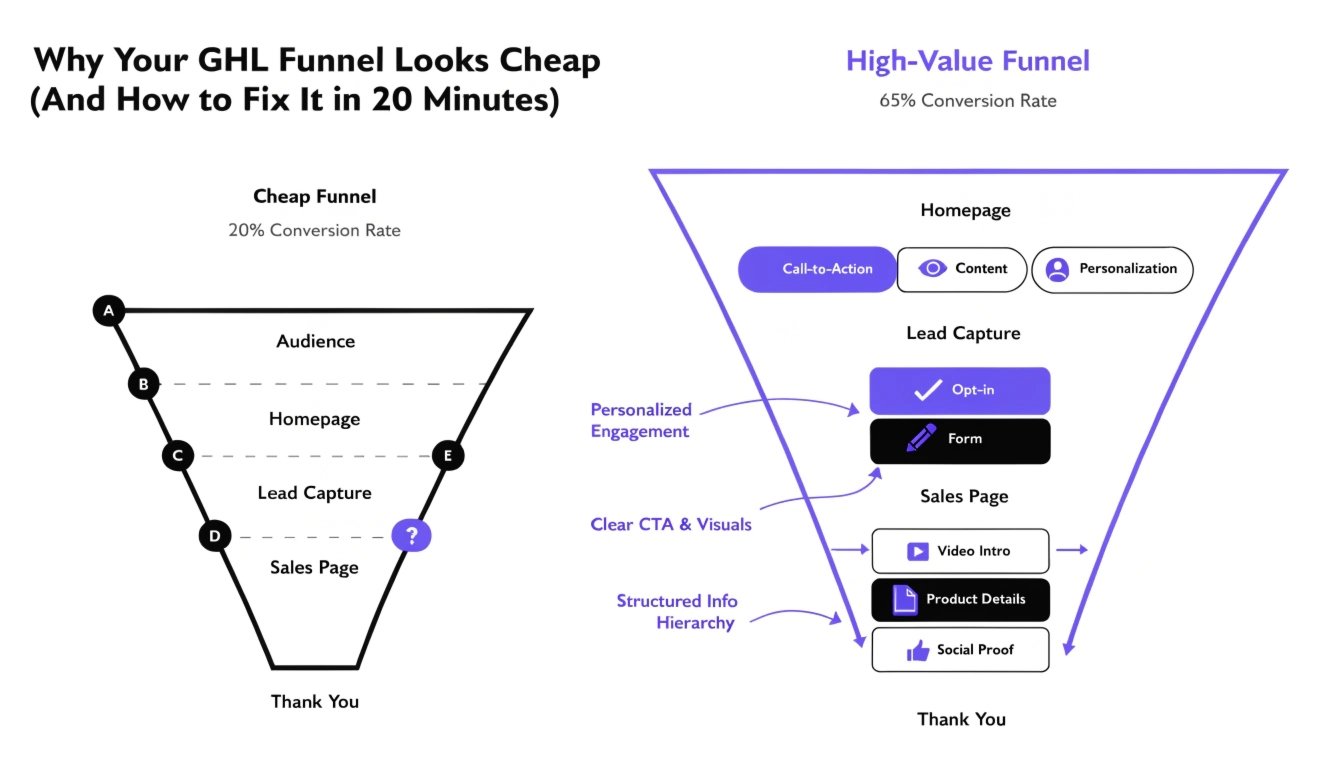 Why Your GHL Funnel Looks Cheap (And How to Fix It in 20 Minutes)
