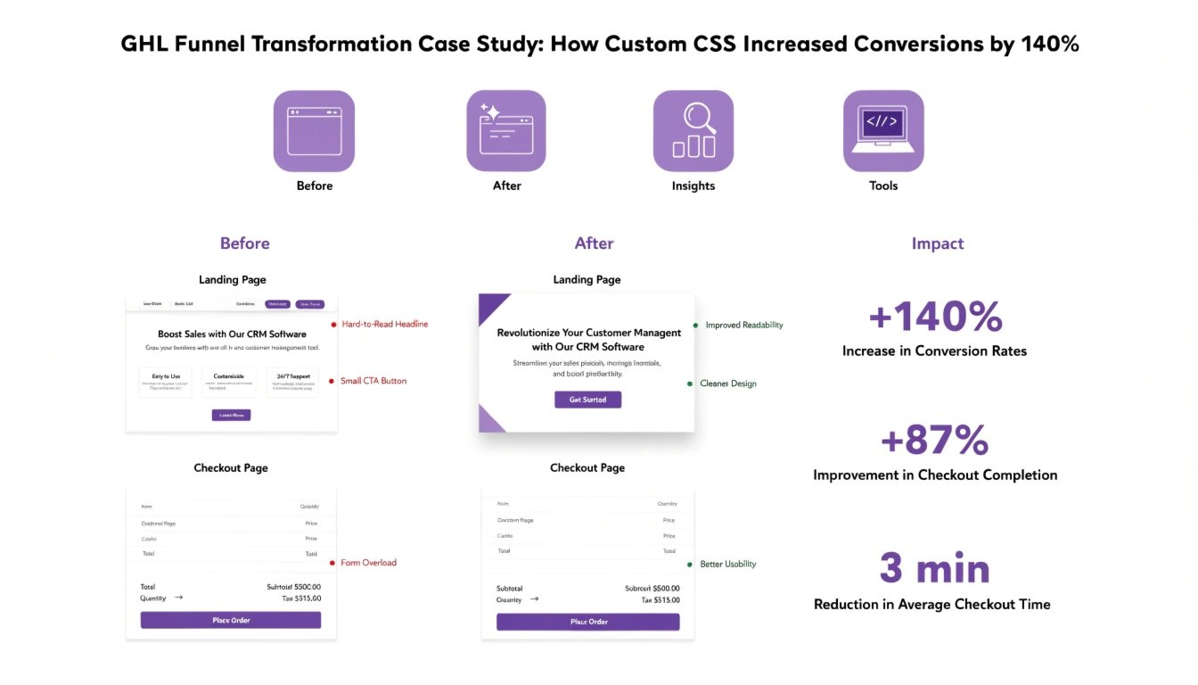 GHL Funnel Transformation Case Study: How Custom CSS Increased Conversions by 140%